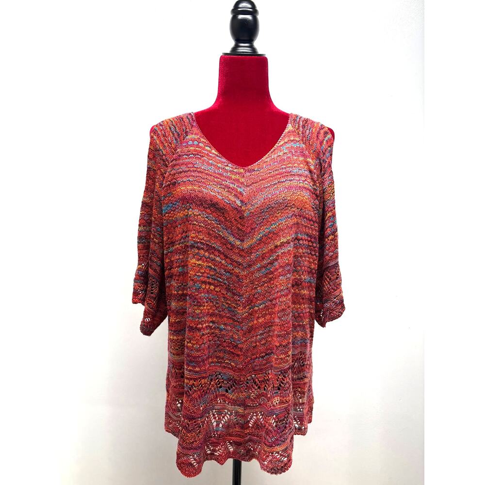 Faded Glory women’s knit tunic top Sz 1X (16w) multicolor Boho cold shoulder top